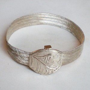 Vintage Solid Sterling Silver 900 Belt Buckle Bangle Flower Bracelet
